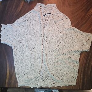 Cream Crochet Open Cardigan